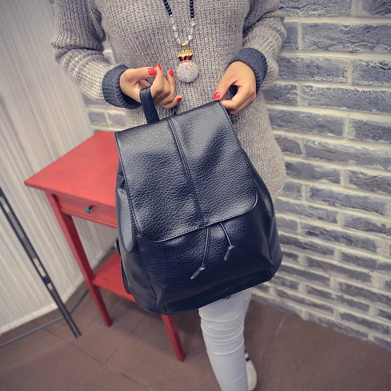 

Simple Fashion Korean Women Backpack Leather Solid Color Vintage Ladies Girl School Shoulder Bag Big Capacity For Travel Popular