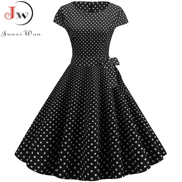 Retro Black Polka Dot Summer Women 2019 Vestidos Robe Femme Vintage Pin Up 50s 60s Rockabilly Party Dress Plus Size 1