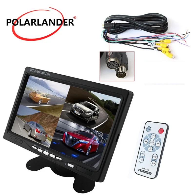 PolarLander Car Video Monitor DC12V 24V 7" LCD 4CH Video input For