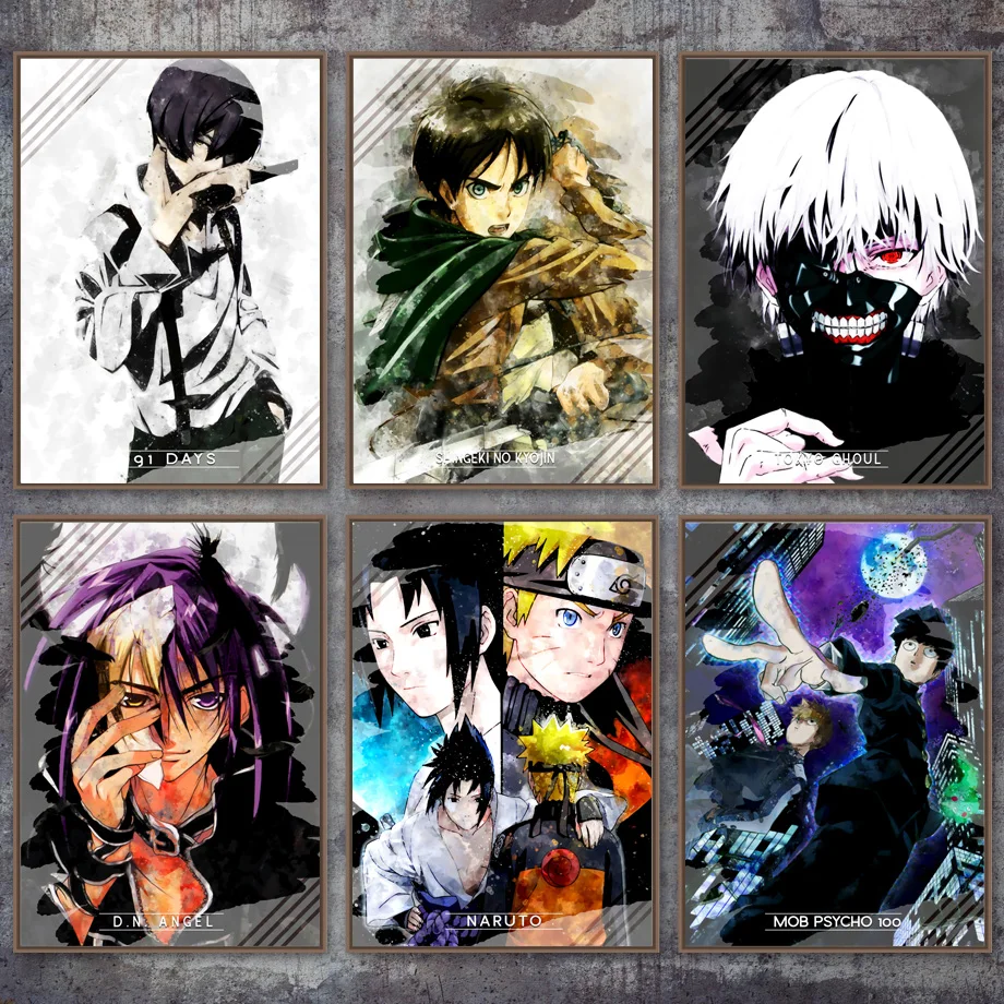 

Anime Naruto NORAGAMI YATO TOKYO GHOUL 91 Days Nordic Posters And Prints Wall Art Canvas Painting Wall Pictures Kids Room Decor