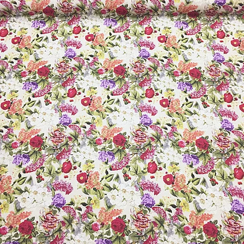 Принт с цветком с рисунком сада Смешанная шелково-хлопковая ткань 138 см ширина, SCT362