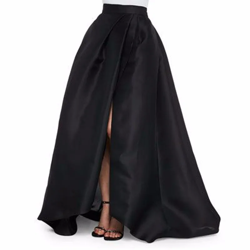 Women Long Skirts Fashion Side Slit A Line Skirt Black 2019 Faldas Women Skirt Pleats Floor Length Custom Saias Women Long Skirts Fashion Side Slit A Line Skirt Black 2019 Faldas Women Skirt Pleats Floor Length Custom Saias