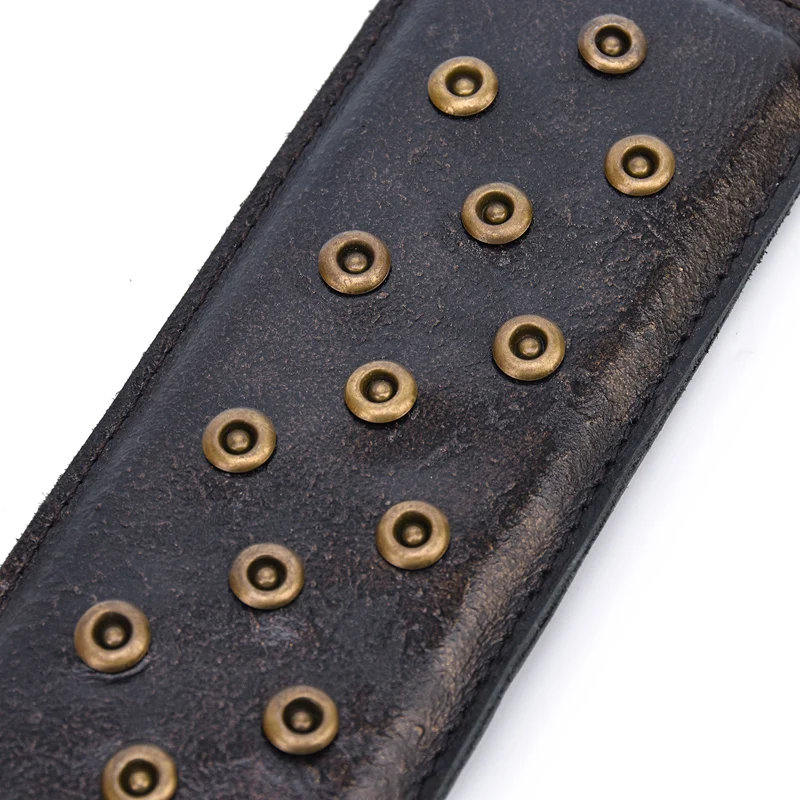 Baratos Cuero de vaca látigo de cuero auténtico Bdsm nalging Paddle Bondage Flogger mango de madera forro de hierro juguetes sexuales para parejas juego de adultos