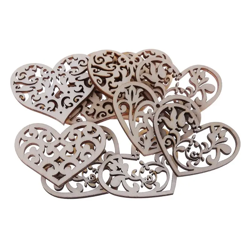 

10Pcs/Bag Laser Cut Wood Embellishment Wooden Heart Shape Craft Wedding Decor
