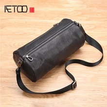 AETOO Leather male bag cylinder packets shoulder oblique cross horizontal men's retro head cowhide bag
