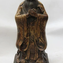 S1149 15 Китайская народная Бронза Медь Резные Конфуций Kong zi kongzi Бог статуя Будды