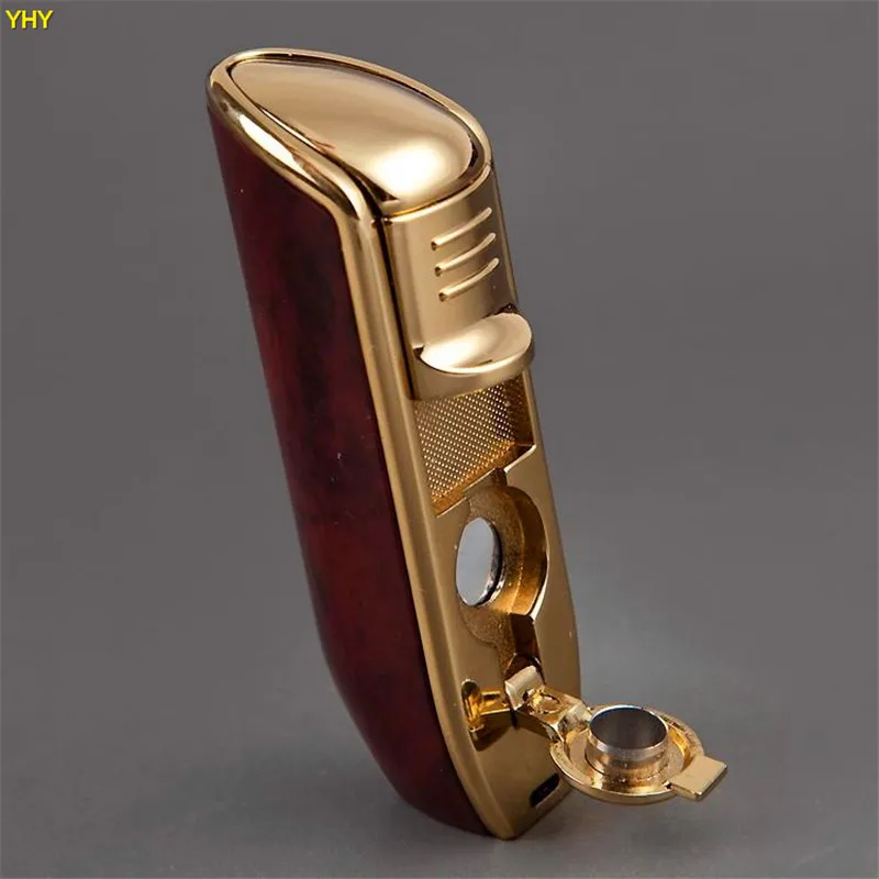New Arrival Wholesale COHIBA Accessories Pocket Quality Metal Snake Mouth Shape Butane Gas Windproof 3 Torch Jet Flame Lighter W Punch09