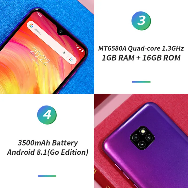 Смартфон Ulefone Note 7, 6,1 дюймов, 19:9, капля воды, Android 8,1, 1 Гб+ 16 ГБ, четырехъядерный, 3500 мАч, разблокировка лица, 3 камеры заднего вида, мобильный телефон