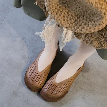 

New casual women's shoes summer hot round head leather flat bottom women's sandals fashion comfortable wild hollow single shoes