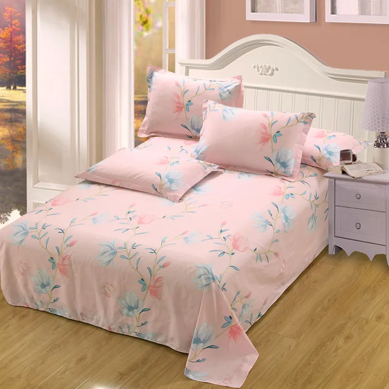 cheap Pink princess flat sheet white flower twin full queen king size bed sheet 100%cotton 48*74cm pillowcase new fashion Home textile