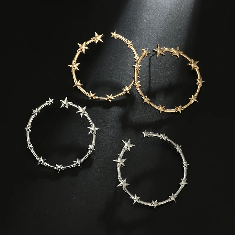 Серьги-кольца из сплава, золотая звезда, кольцо в форме петли, металлические серьги для девочек