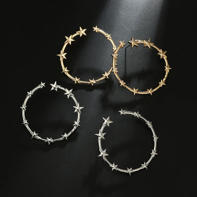 Wholesale Alloy Hoop Earring Golden Star Ring Shaped Loop Metal Earrings For Girls