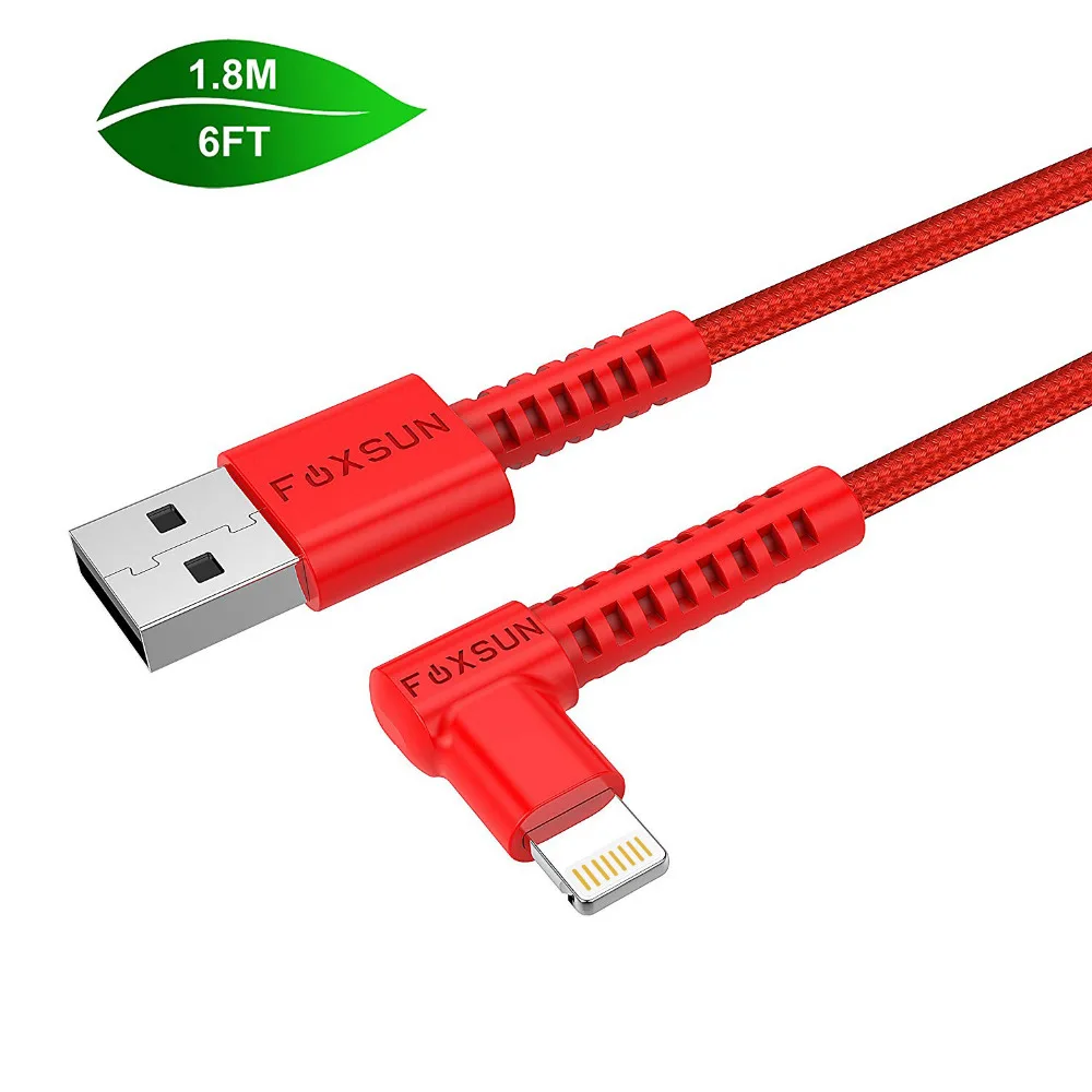 90 Degree Right Angle Gamer LED Nylon Braided Sync Charge USB Data Cable Compatible with iPhone/iPad Pro/Air,iPad Mini,iPod Black Gray, 6FT Smart iPhone Charger 90 Degree Right Angle Gamer LED Nylon Braided Sync Charge USB Data Cable Compatible with iPhone/iPad Pro/Air,iPad Mini,iPod Black Gray, 6FT Smart iPhone Charger