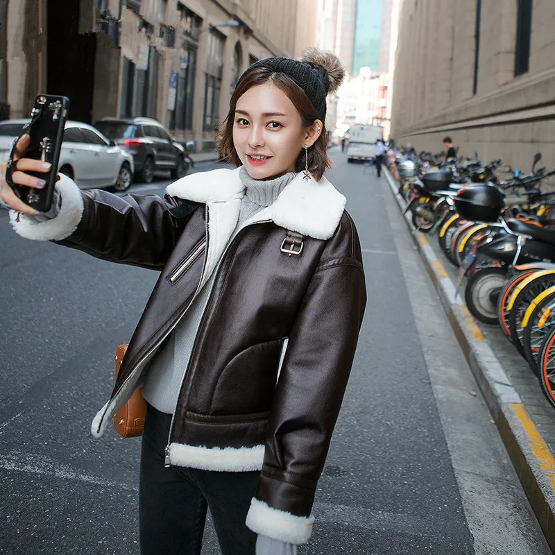 Кожаная куртка из искусственного меха ягненка, корейские куртки, зимняя куртка для женщин, короткое плотное пальто, женские парки, Mujer Chaqueta Mujer MY3477