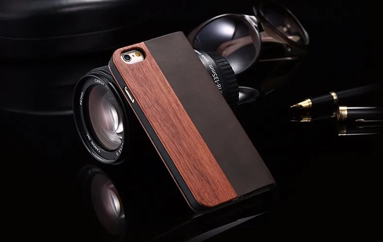 Vintage Genuine Bamboo Wood Flip Leathe Case For iPhone 6 6S Plus Real Rosewood Wooden Wallet Cover For iPhone 7 7 Plus Card Slot (14)