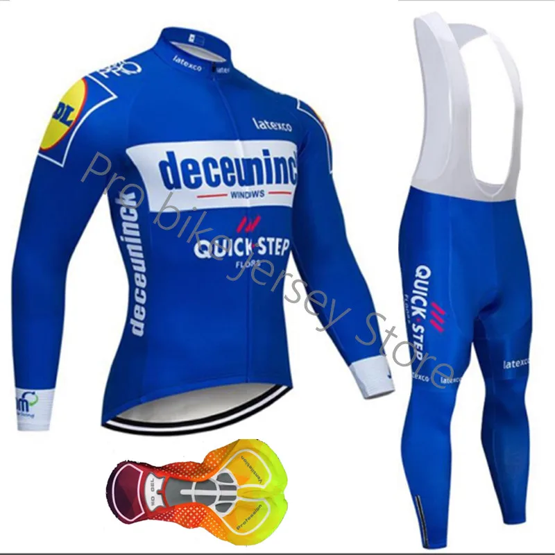 

2019 New Quick step pro team long sleeve cycling jersey set 16D gel pad bib pant road bike clothing Maillot Ropa Ciclismo Hombre