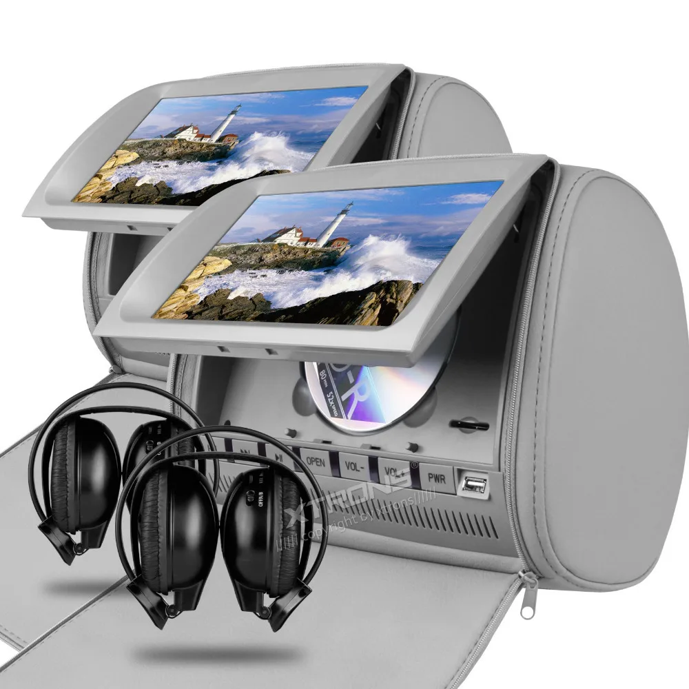 Perfect 2x9" Grey Color (Black & Beige Optional) Headrest Car DVD with 2 IR Headphones Car Headrest Monitor with DVD 2 Perfect 2x9" Grey Color (Black & Beige Optional) Headrest Car DVD with 2 IR Headphones Car Headrest Monitor with DVD 2