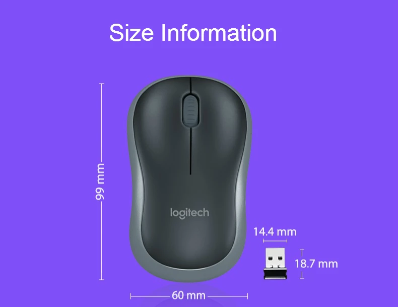 Беспроводная мышь logitech M185 1000 dpi 2,4 GHz с USB Nano приемником для ноутбука настольного ПК домашнего офиса