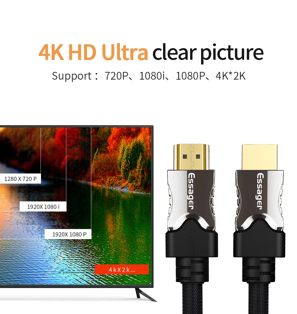 Кабель Essager HDMI в HDMI 2,0 кабель 4K 1080P 3D HDMI адаптер для проектора PS4 HD tv ноутбук 5 м 10 м 15 м 20 м шнур