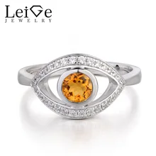 Leige Jewelry Natural Citrine Ring Engagement Ring Round Cut Yellow Gemstone 925 Sterling Silver November Birthstone Evil Eye