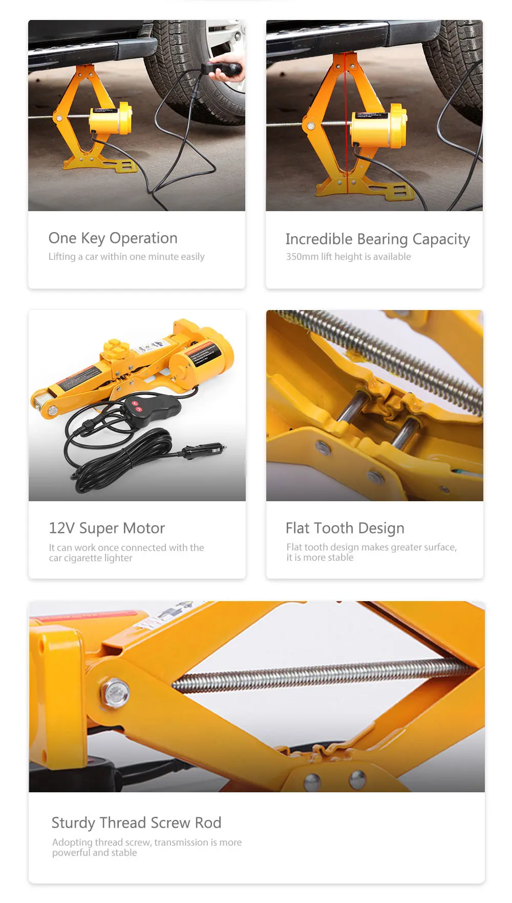  12V Car Jacks Lifting 100W 2T Auto Electric Hydraulic Lift Tire Repair Tool with Gloves Adapter Scr