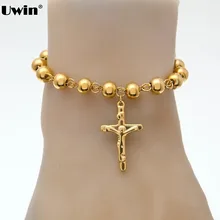 Нержавеющая сталь браслет с розами Одежда высшего качества Для женщин браслет из бисера с подвеска в виде креста с Иисусом религиозный католический браслет