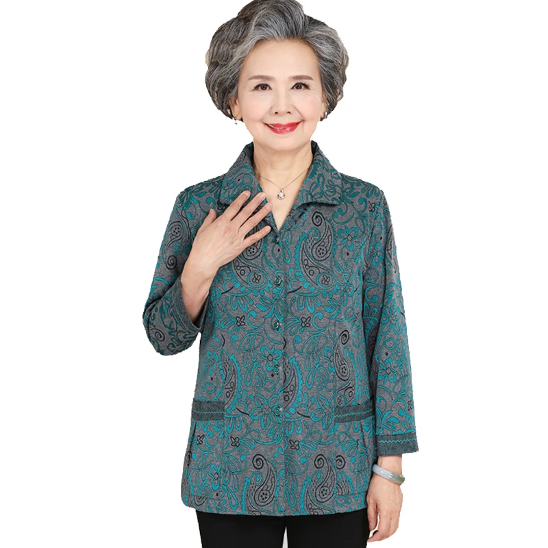 Blusa de Madre de manga larga para otoño para mujer de 60 70 años de edad, abrigo con bolsillos primavera para abuela de Camisa estampada, 4XL| Blusas y camisas| - AliExpress