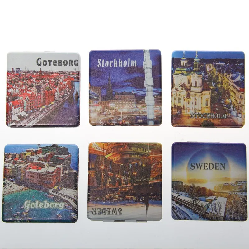 

Exquisite PU+ metal Portable pocket mirror square foldable makeup mirror Architectural landscape Cosmetic mirrors