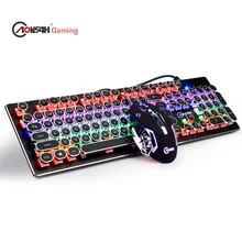 RGB эргономичный QWERT стимпанк колпачки USB проводной Механическая Мультимедиа светодиодный Подсветка игровой клавиатуры компьютера PC Souris Gamer