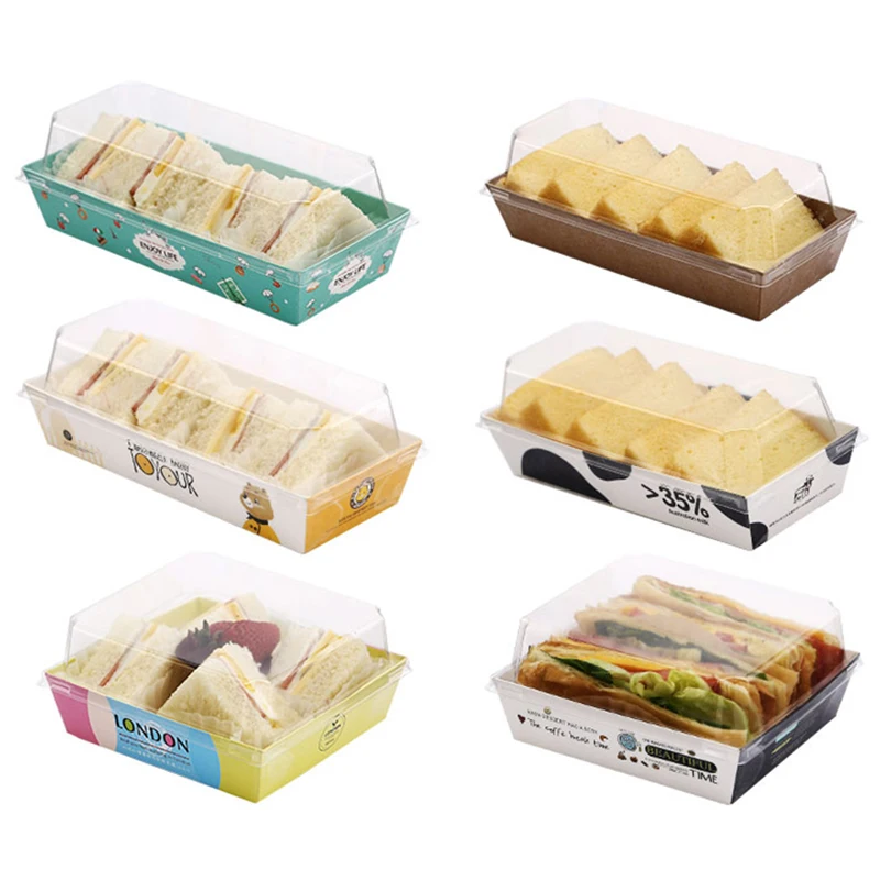 Disposble Sandwich Cardboard Bread Box Puffs Transparent Lid Packing