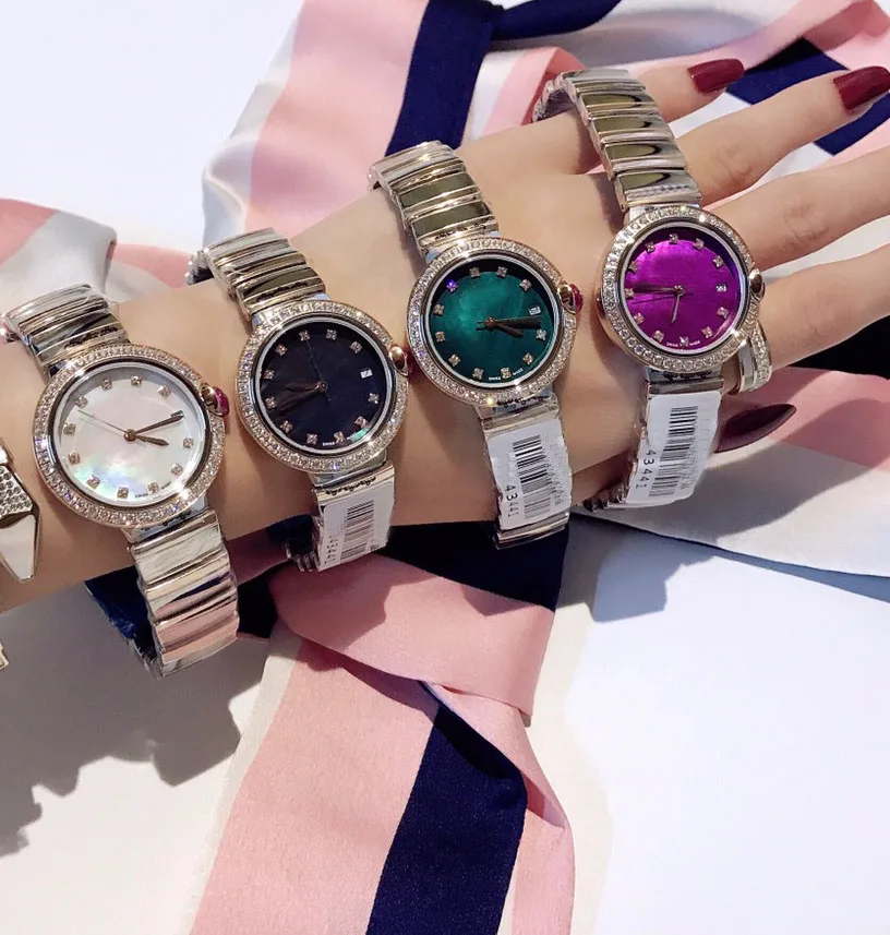 

New mixed rose gold metal color 316L stainless steel CUBIC Zirconia Quartz Wristwatch 33mm round dial watch clock gift for women