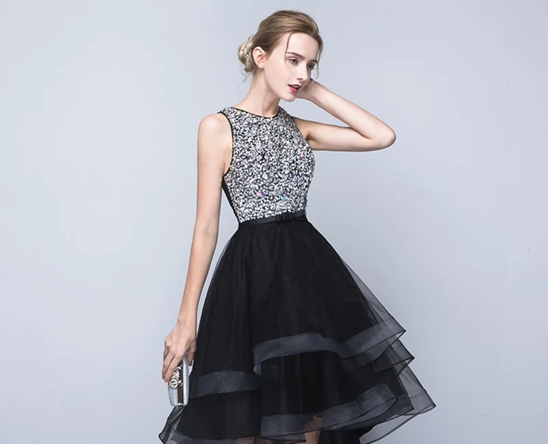 Short Front Coctail Dress Gown Sequin Puffy Dresses For Prom Pinafore Vestido Formal Cocktail Dresses Evening Party TS195