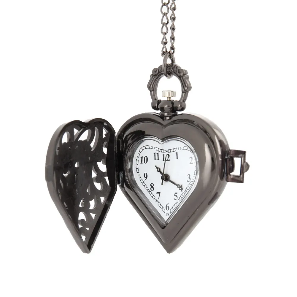 

Women Vintage Antique Steampunk Heart shape Hollow Designe Quartz Pocket Watch Necklace Lover's Gift Chain LXH
