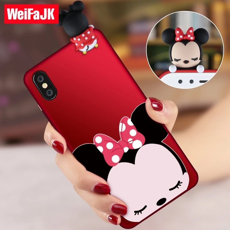 

WeiFaJK 3D Cute Cartoon Phone Case for iPhone 6 6s 7 8 Plus Soft Red Silicone Matte Cover for iPhone X 8 7 Plus 6 6s Case 10 Bag