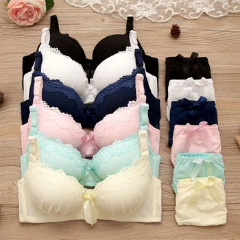 

Girl Minimizer Lace Push Up Bra Set For Small Breasts Wireless Bowknot Sexy Women Underwear Bras Set Padded Solid Lingerie sets