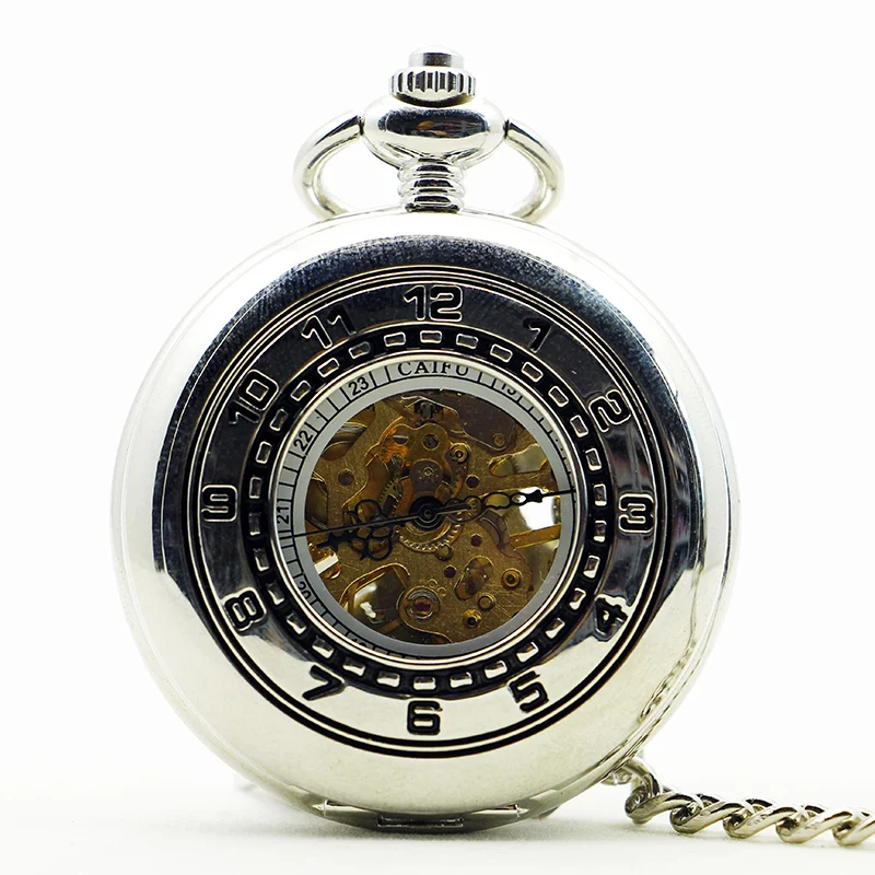 

Top Brand Silver Arabic Numbers Pocket Watches Men Mechanical Hand Winding Pocket Unisex Watch Gift PJX1194