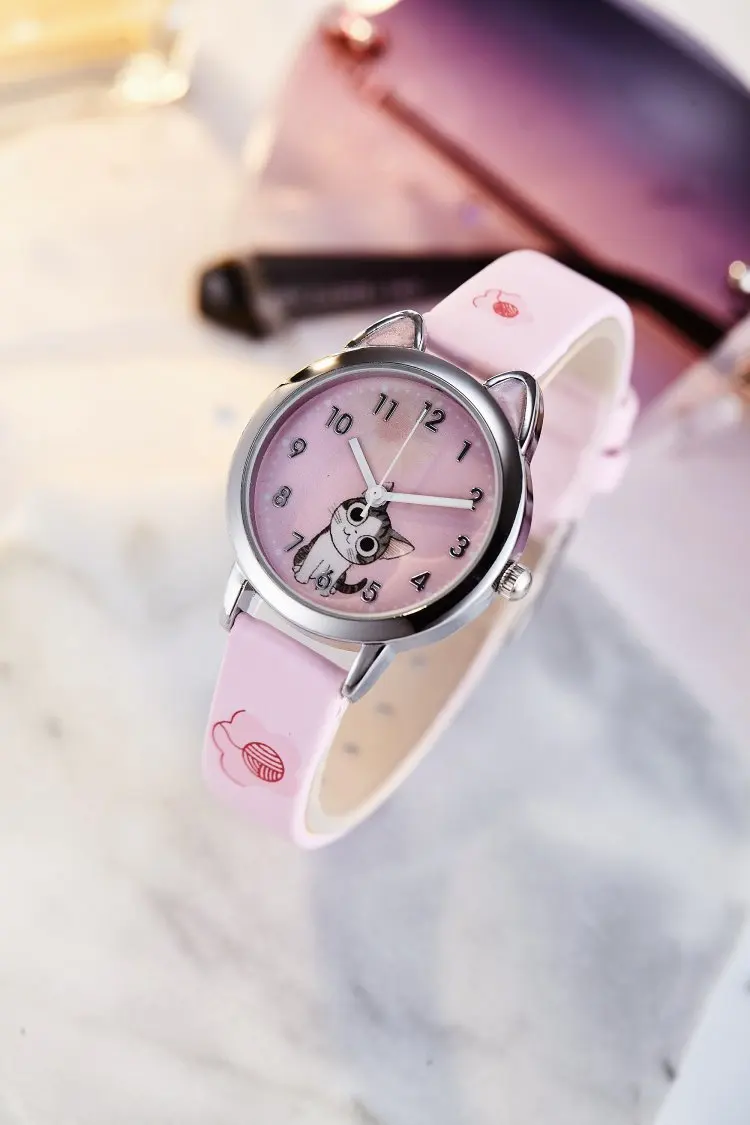 Часы с рисунком hello kitty, детские наручные часы с кожаными ремешками для девочек, детские кварцевые часы hello kitty, милые часы Montre Enfant
