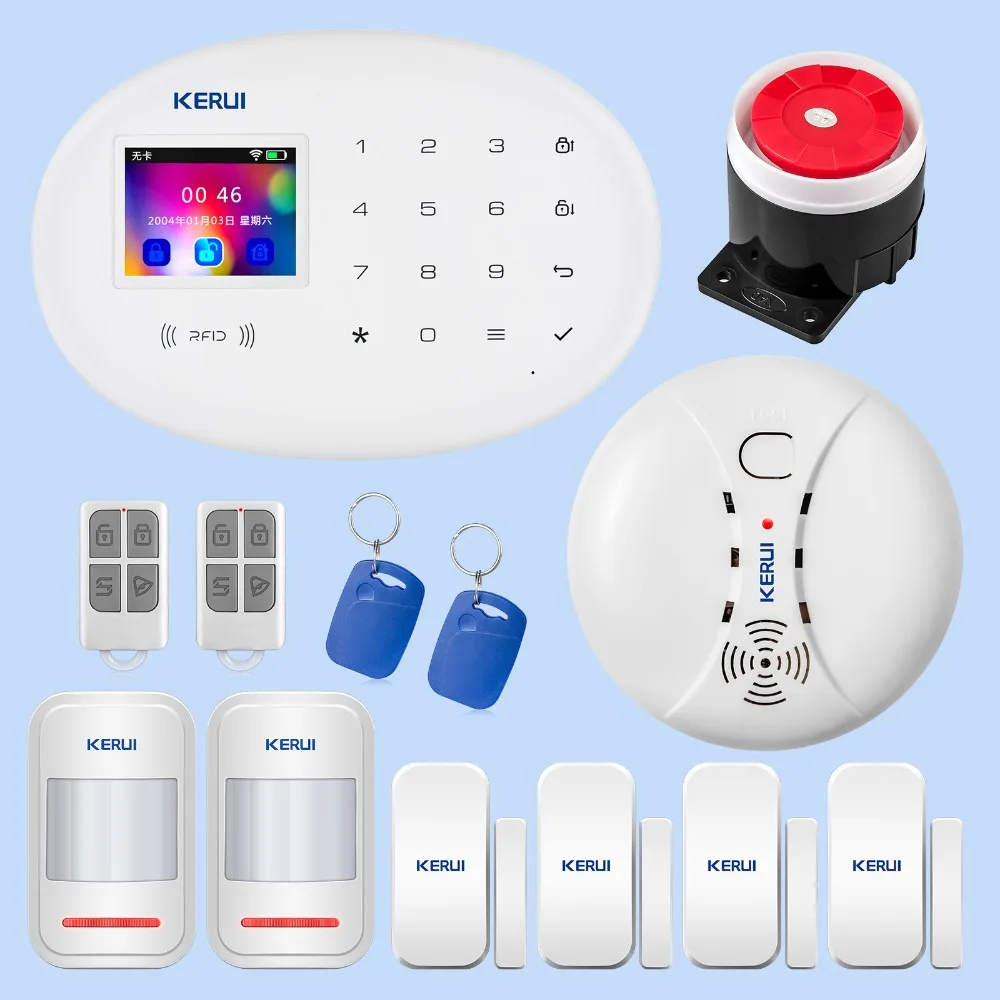 Продажа KERUI переключаемая языковая Wi Fi сигнализация W20 беспроводное приложение для домашней безопасности дистанционное управление 2,4 дюймов экран ...