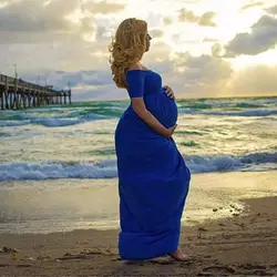 Puseky платье для беременных; Материнство женщин с открытыми плечами с коротким рукавом Макси платье фотография Реквизит вечерние платья