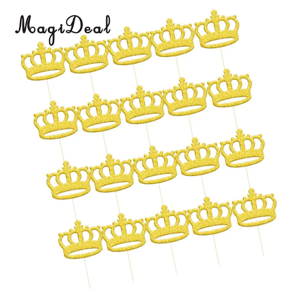 Pack of 20pcs Glitter Princess Crown DIY Cake Toppers Christmas Birthday Baby Shower Cupcake Picks Bakery Accessories