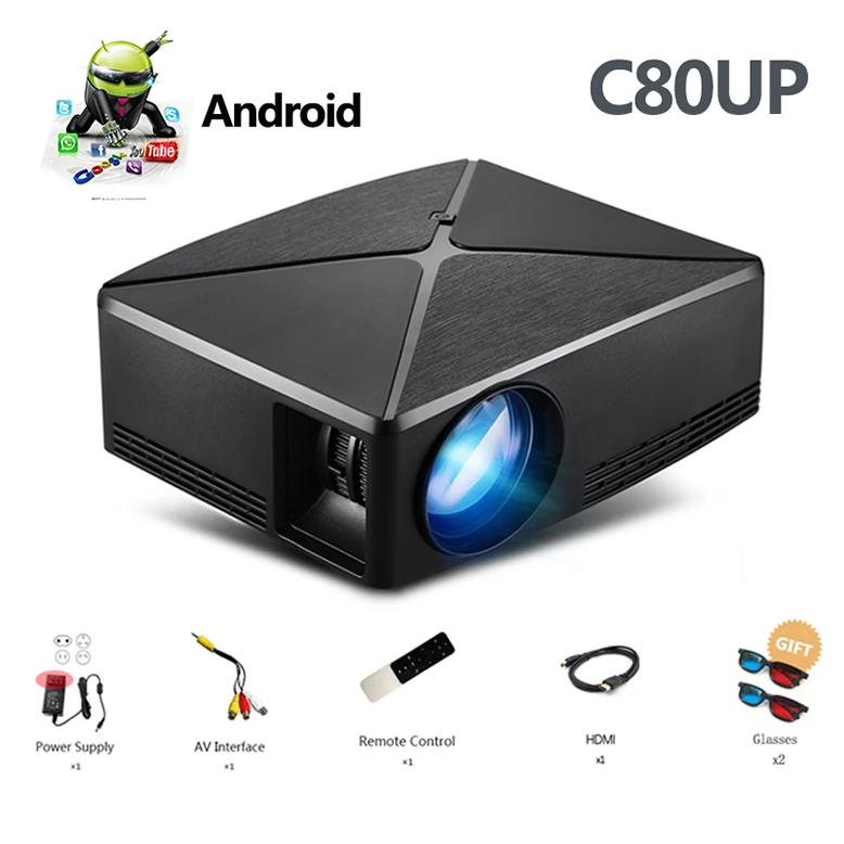 ALSTON HD MINI Projector C80/C80UP, 1280x720 Resolution, Android WIFI Proyector, LED Portable HD Beamer for Home Cinema 