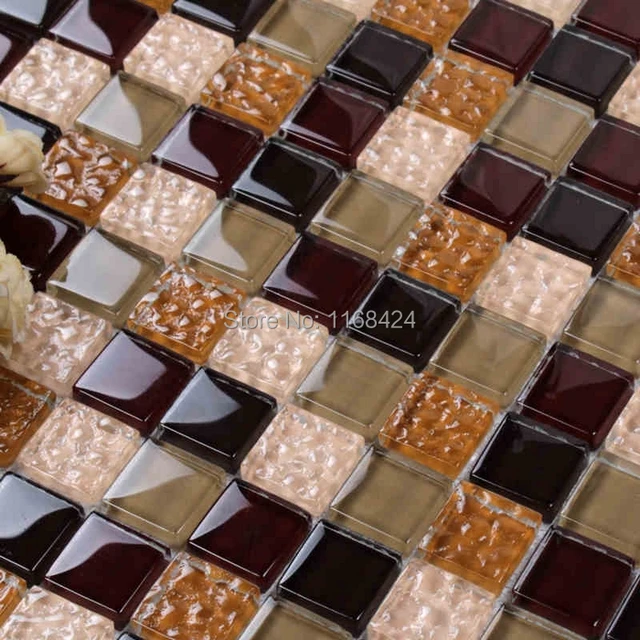 Cuadrado de color marrón gris mezclado mosaico de vidrio de cristal