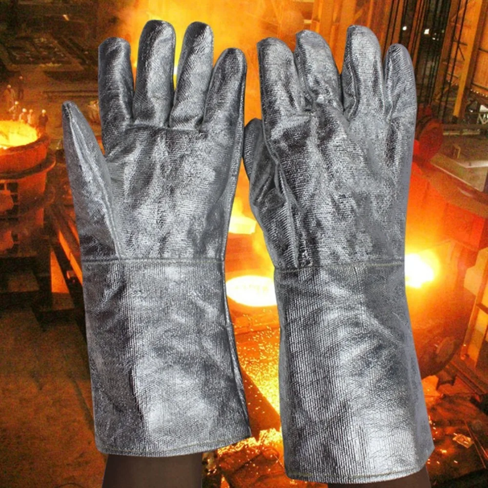 

A Pair/Set Aluminum Foil Fireproof Gloves Flexible Full Finger Heat Insulation Gloves Fire Resistant Safety Gloves