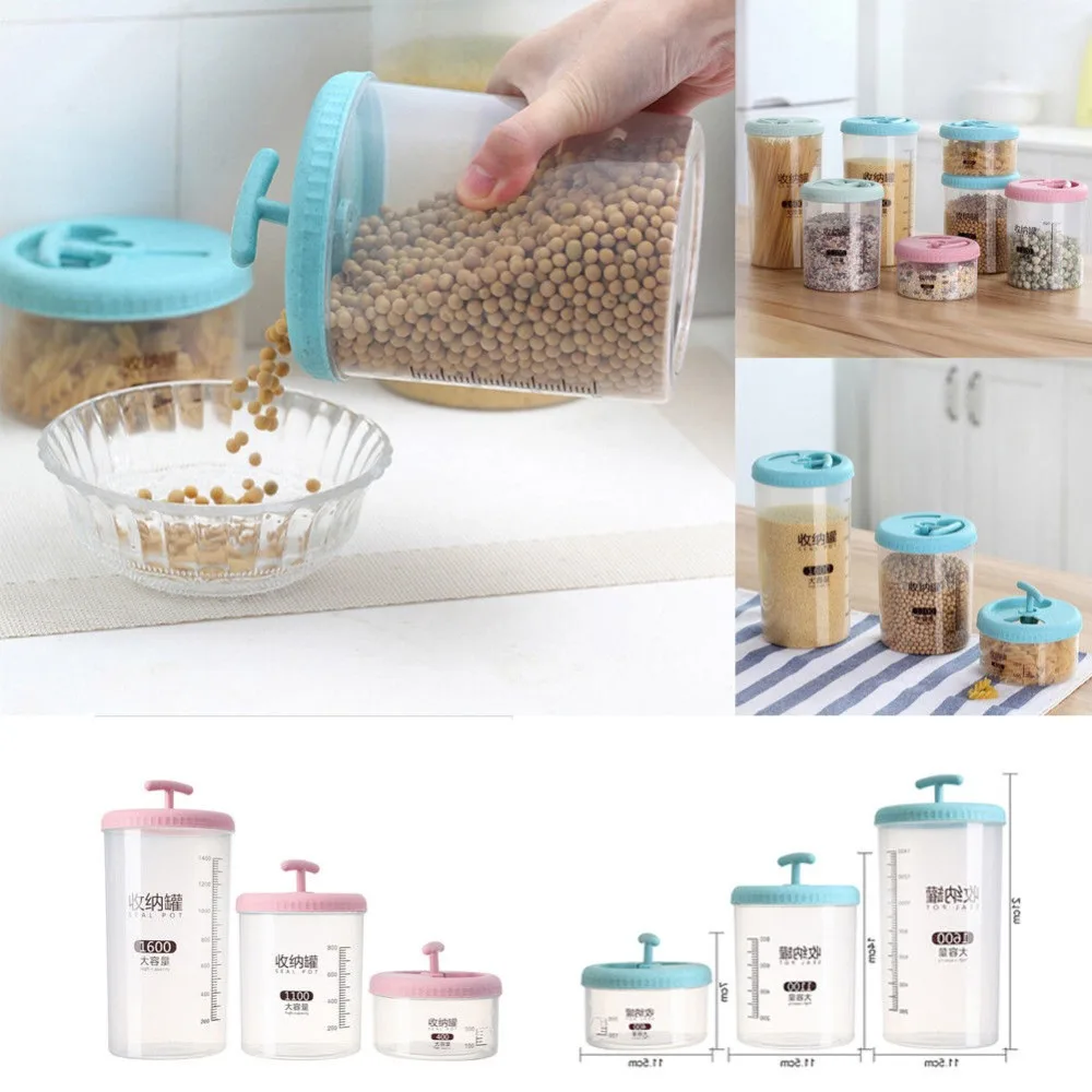 

Plastic Kitchen Food Cereal Grain Bean Rice Storage Box Container Case Organizer Bottle 400ml 1100ml 1600ml