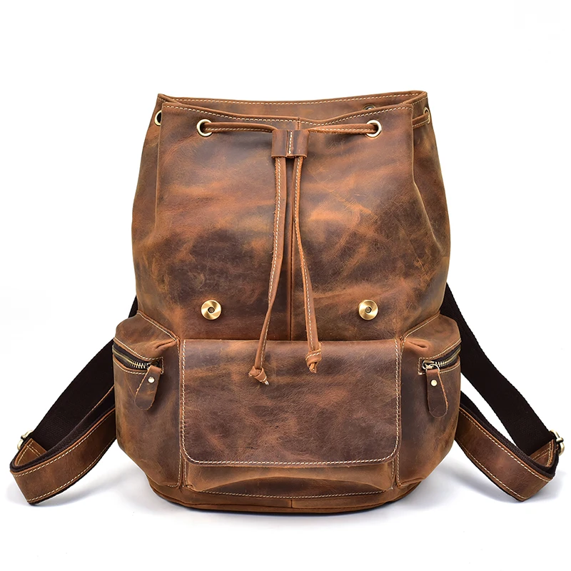 Front Open-up Display of Woosir Men Vintage Crazy Horse Leather Backpack