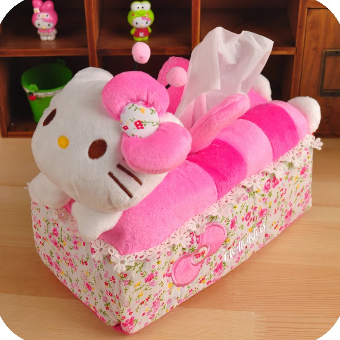 Kopen Kawaii Hello Kitty Rose Roze Auto Kamer Sofa Tissue Papier Opbergdoos Container Doek Tissue Doos Zitplaatsen Houder Papier Bag Cover