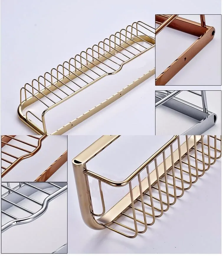 Настенная медная полка для ванной комнаты, трехуровневая Золотая полка для ванной и душа, высокое качество, держатель для ванной и шампуня, держатель для корзины, угловая полка