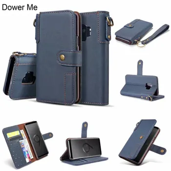 

Dower Me Magnetic Flip Wallet Card Slot Stand Strap Cowhide Leather Case Cover For Samsung Glaxay S9 S8 Plus S7 S6 Edge Note 8