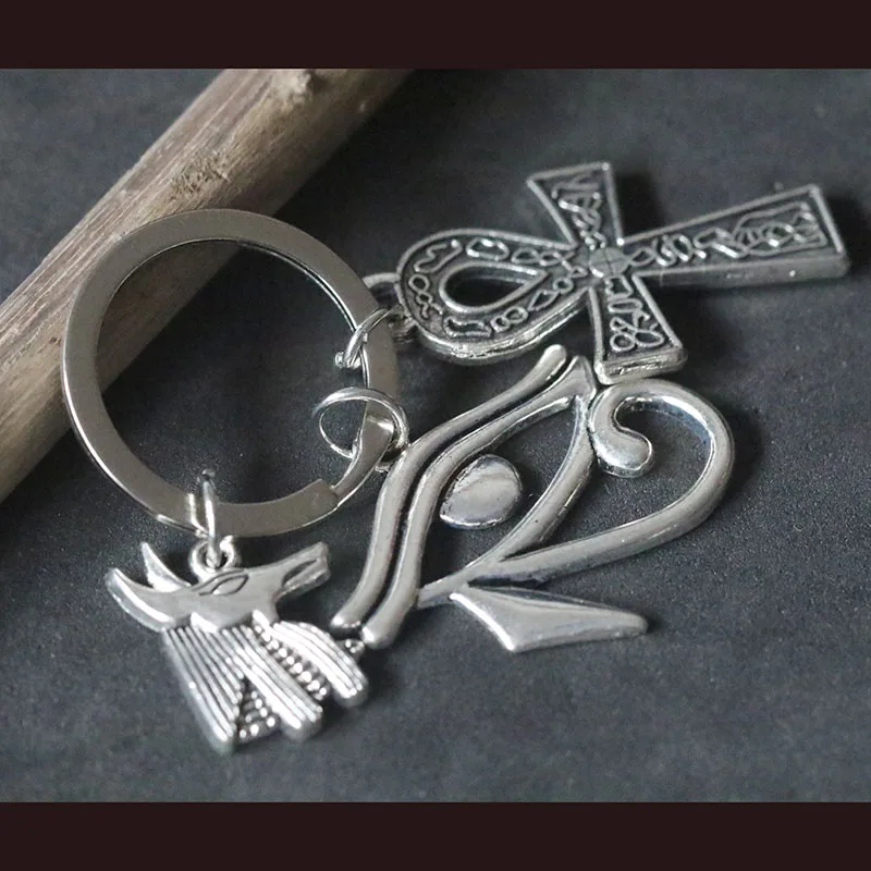 

Retro Antique Silver Egyptian Anhk Cross Keychain Egypt The Eye Of Horus Keyrings Anubis God Key Chains Vintage Christmas Gift