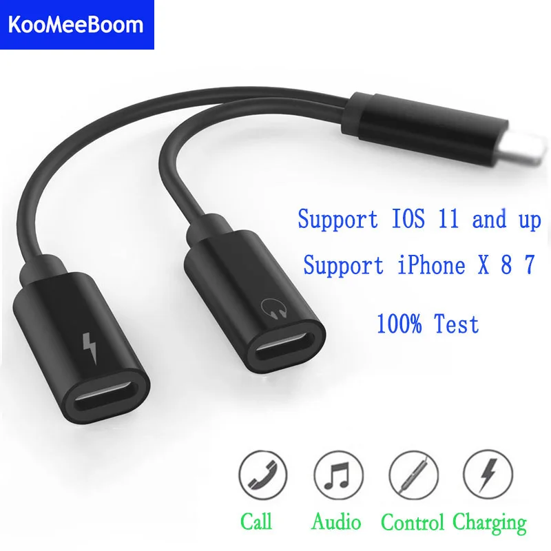 100% Test Double Jack Audio Adapter for iPhone 7/8/X Sup iOS 11.4 Charging or Call For Earphone Music Converter | Мобильные телефоны